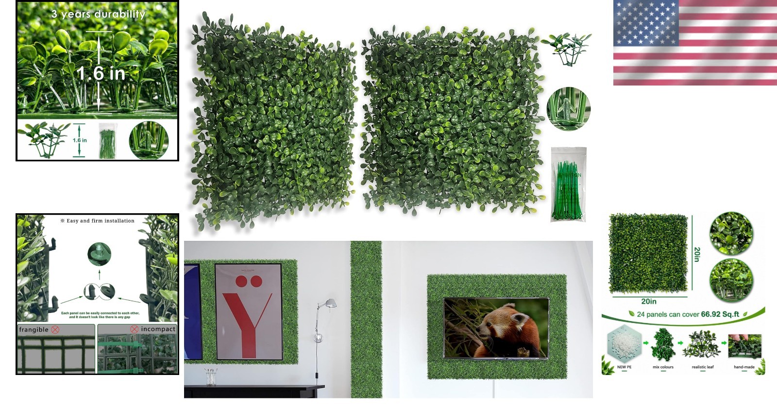 Versatile 10″x10″ Faux Green Wall Panels – 12 Pcs for Ultimate Home Decor Style