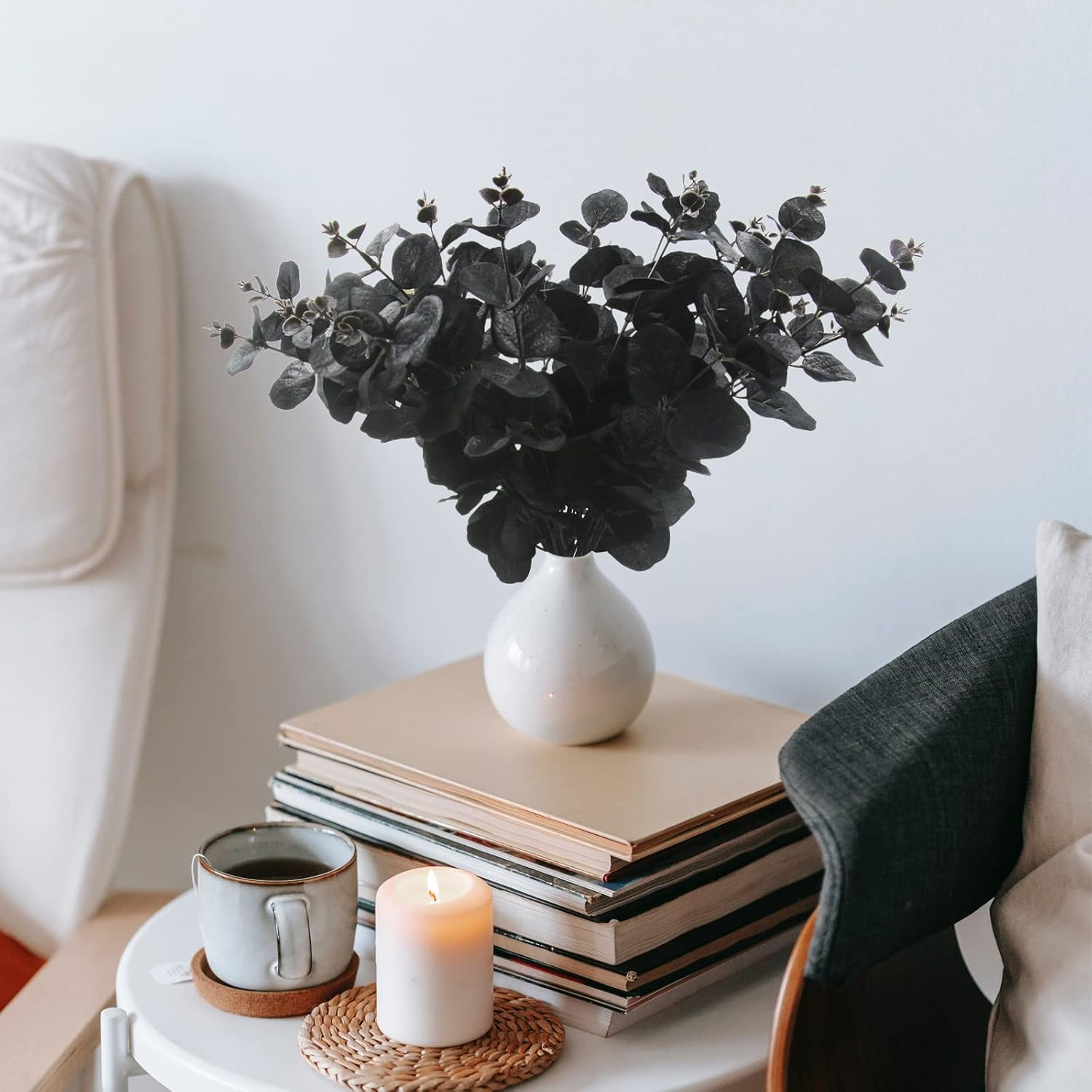 6 Tallos Artificiales De Eucalipto Negro 14 Pulgadas Para Arreglos Florales