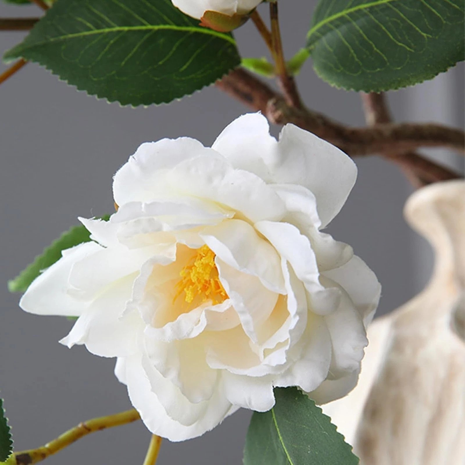 Artificial Camellia Flower Stems for Vase Decoration Faux Silk White Indoor