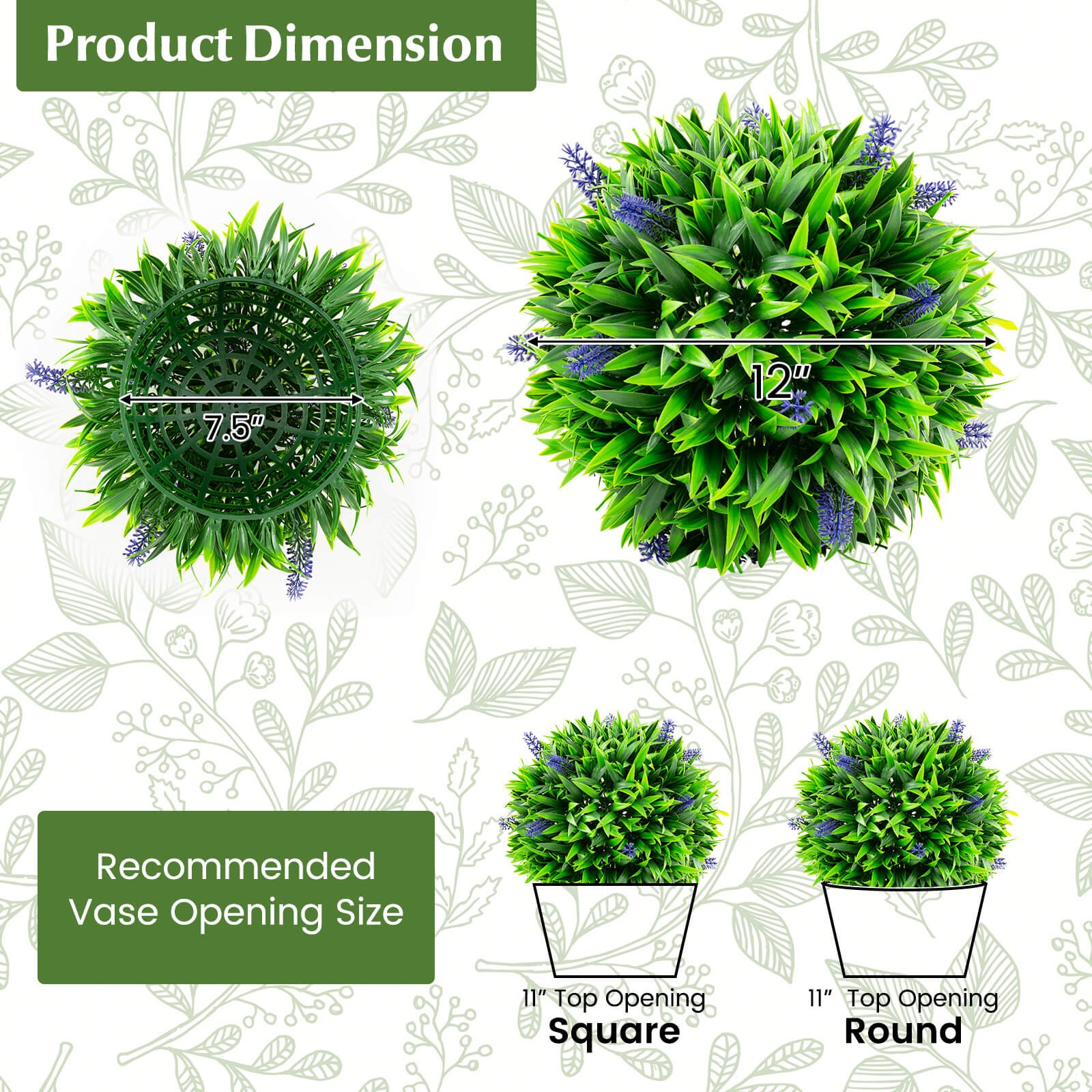 Indoor Outdoor 2 PCS Artificial Lavender Topiary Balls w/ Flowers Sun-protective