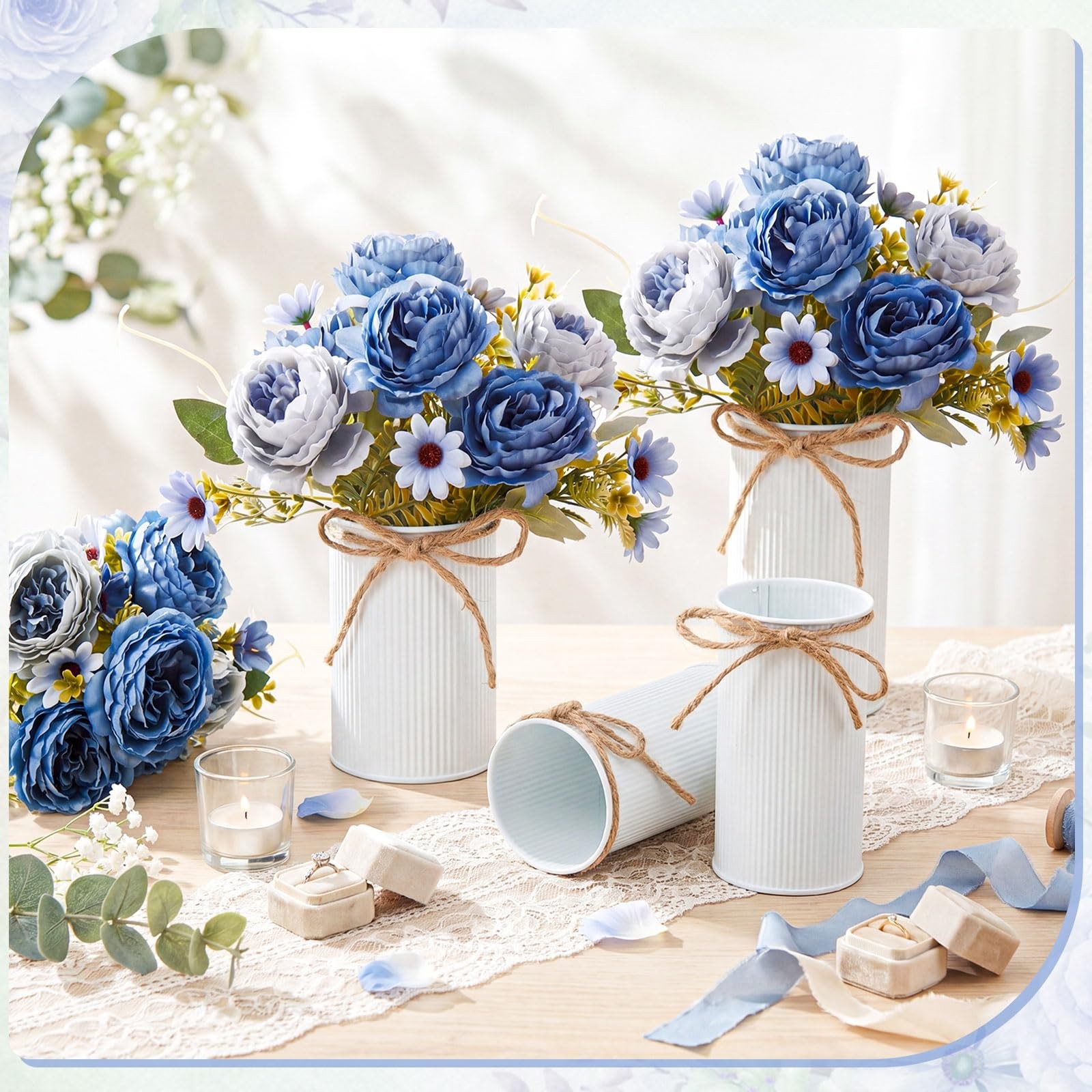 6 Sets Wedding Floral Centerpiece for Table Decor, Artificial Peonies Silk Fl…