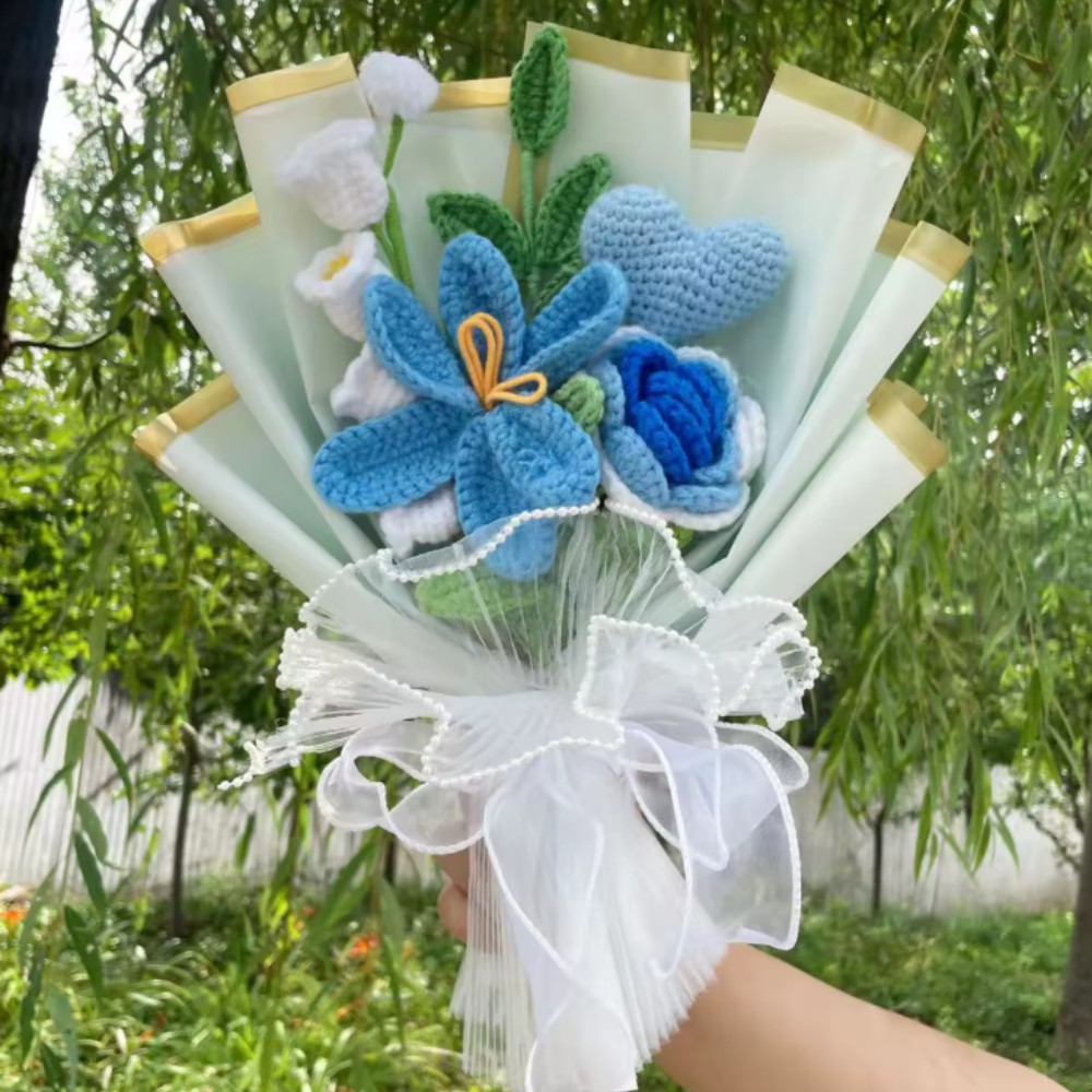 💖Crochet Flower Bouquet Rose Handmade Knitted Eternal Artificial Anniversary💖