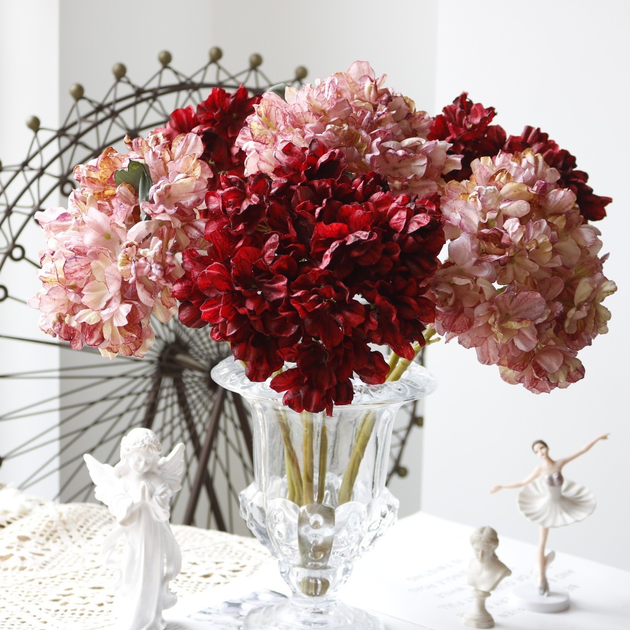 4Pcs French Retro Charcoal Embroidered Series Simulation Flower Home Decor Oil