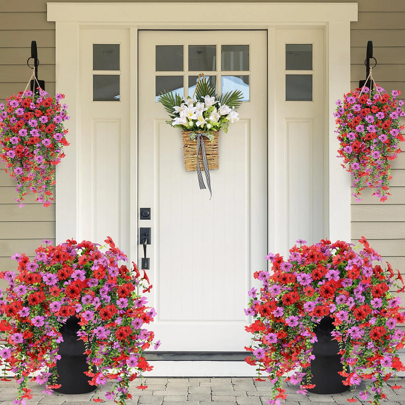2/4 PACK Artificial Hanging Flowers for Outdoors Faux Plants, Artificial Flowers