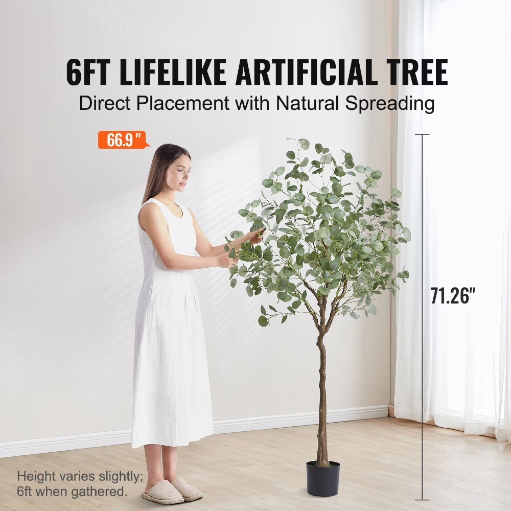 6 FT Artificial Eucalyptus Tree, Durable PE Material, Stable Design