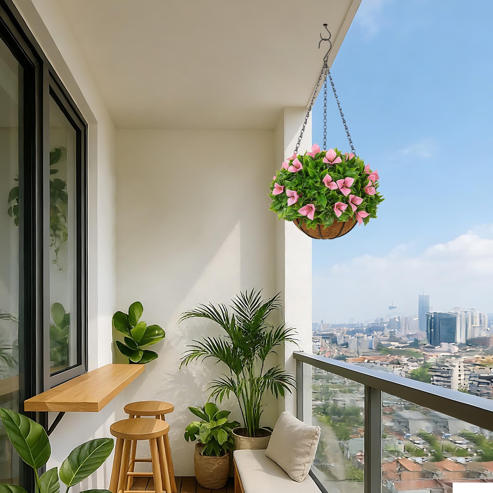 Artificial Hanging Flowers with Basket – Fake Bougainvillea Hanging Plant wit…