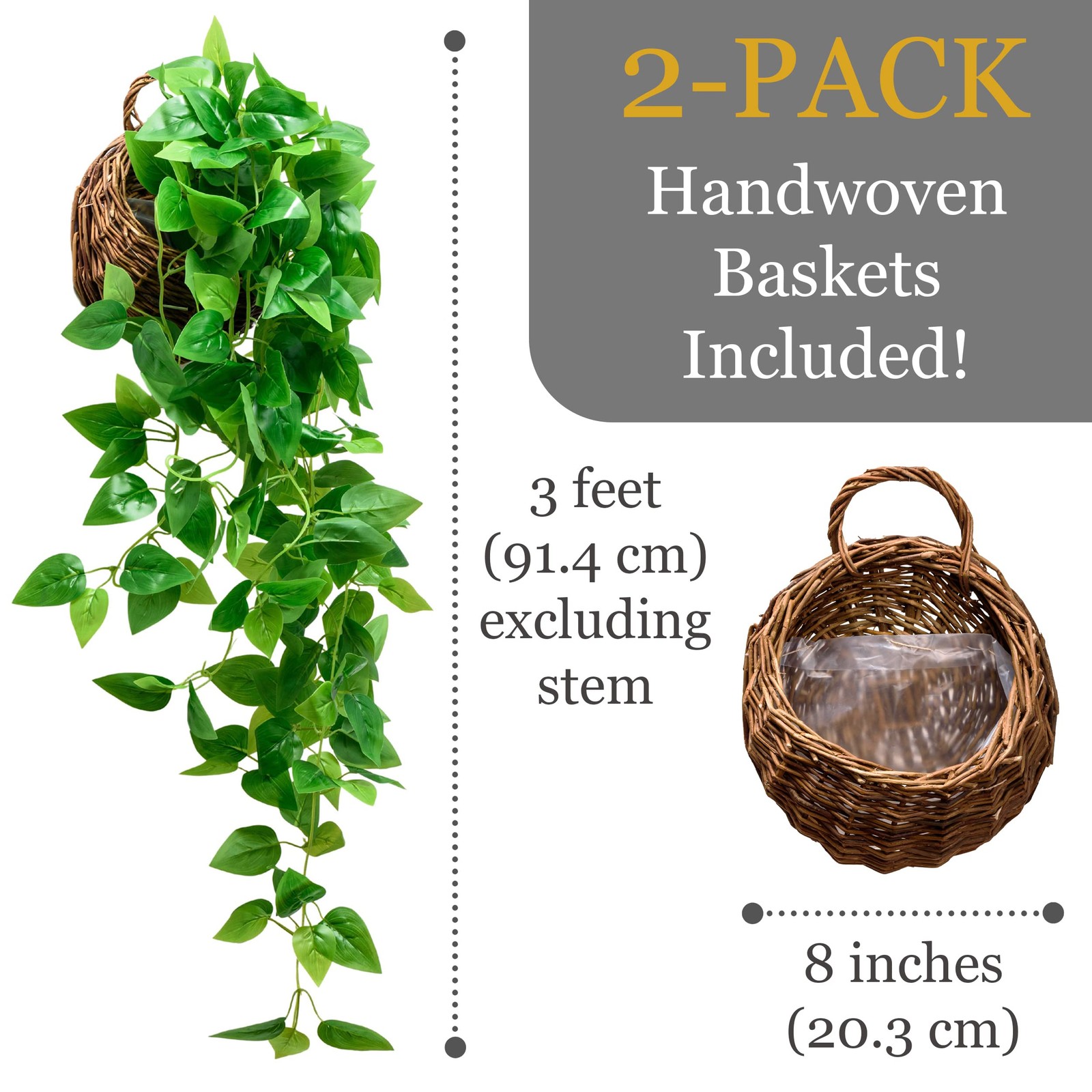 2-Pack Artificial Plants (with Baskets) – Ivy Vines Pothos – Outdoor & Indoor…