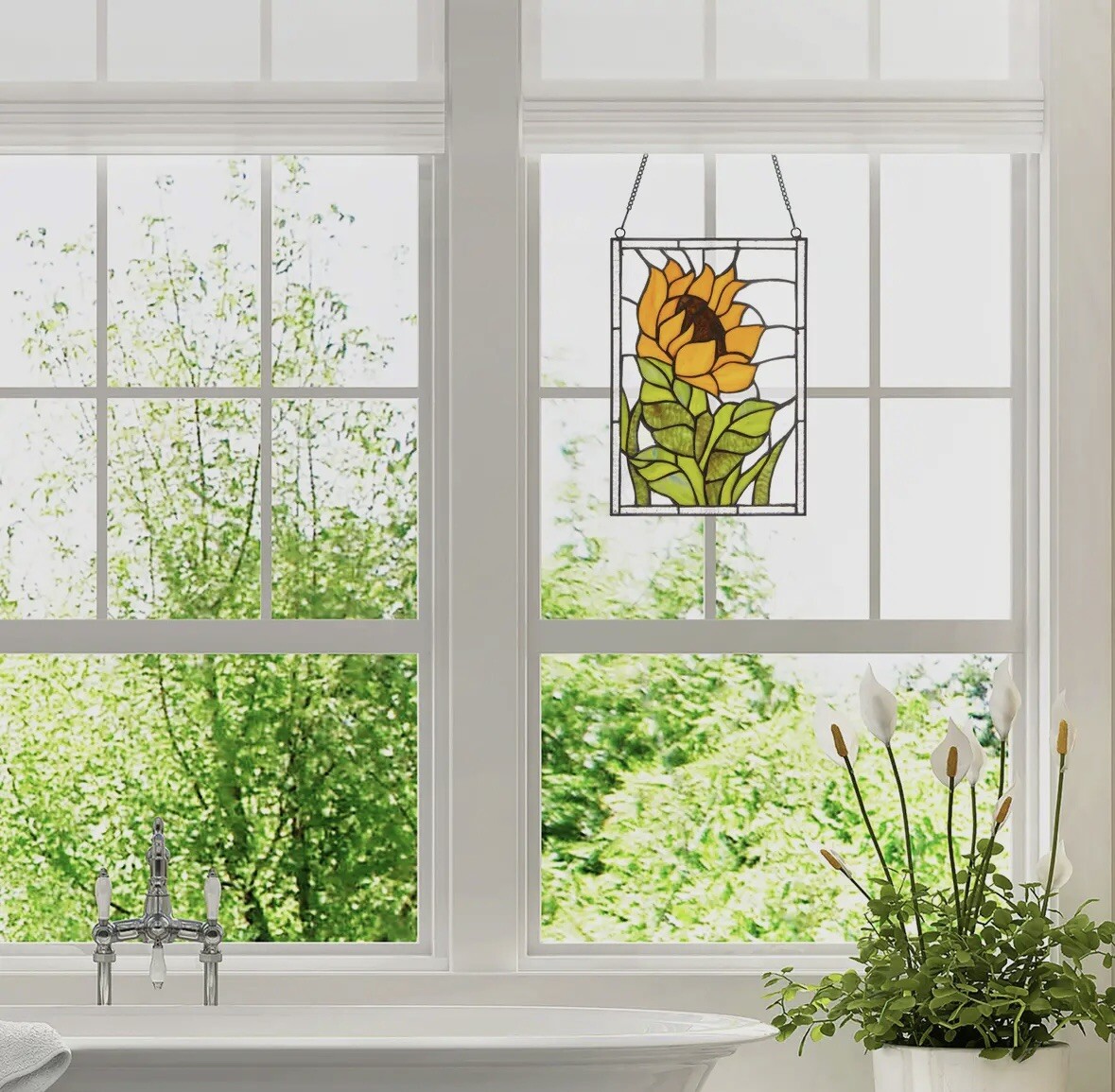 Multicolored Sunflower Stained Glass Window Panel