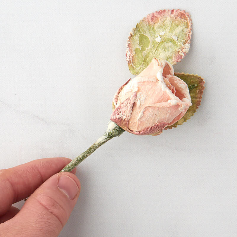 Lot of 6 Dried Artificial Pink Frosted Rose Bud 5-1/2″ Picks