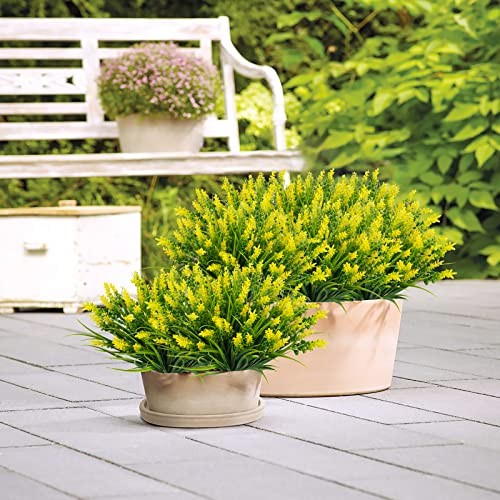 12 Bundles Artificial Plants Outdoor, 18.2″ UV Resistant Faux 12 Pcs Yellow