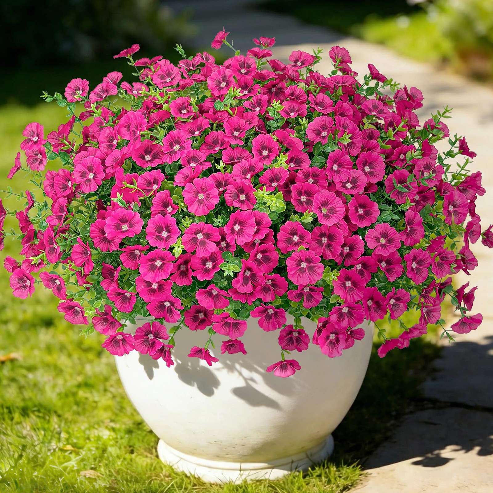 20 Bundles Artificial Flowers for Outdoors, Fake Silk Flowers with Fuchsia