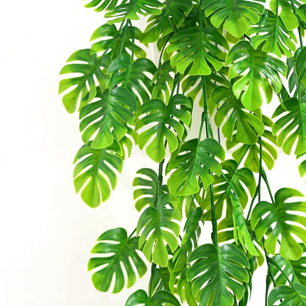 Monstera Leaves Artificial Hanging Vines 4 Pack, Fake Ivy Tropical Leafs Gree…