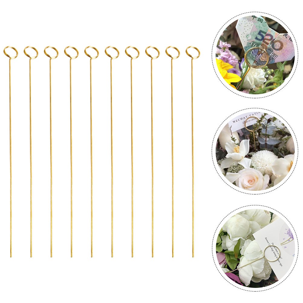 10Pcs Metal Floral Picks Gold Flower Card Holders for Cake Decoration