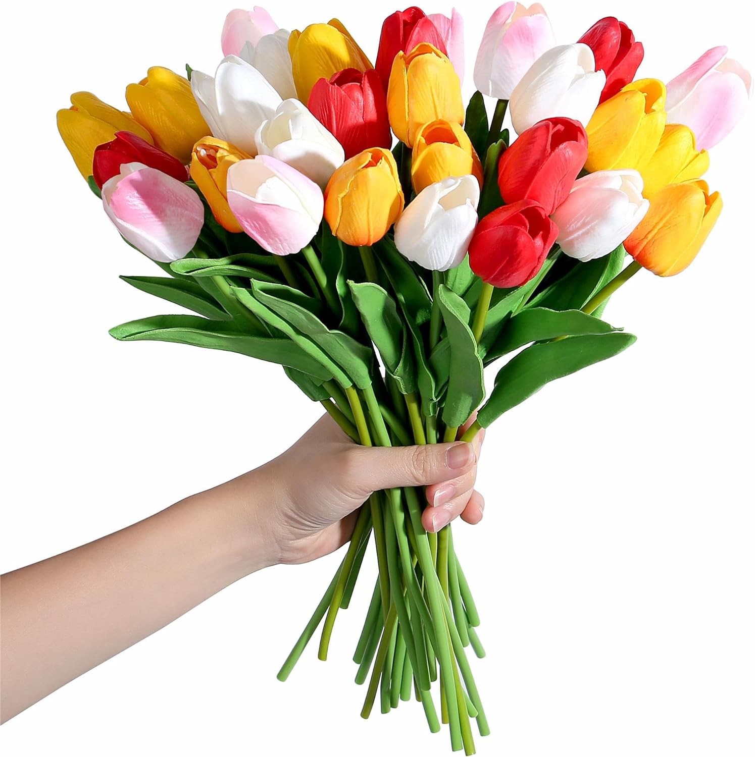 15PCS 14″ Artificial Silk Tulips Real Touch Fake Flowers Assorted Colors