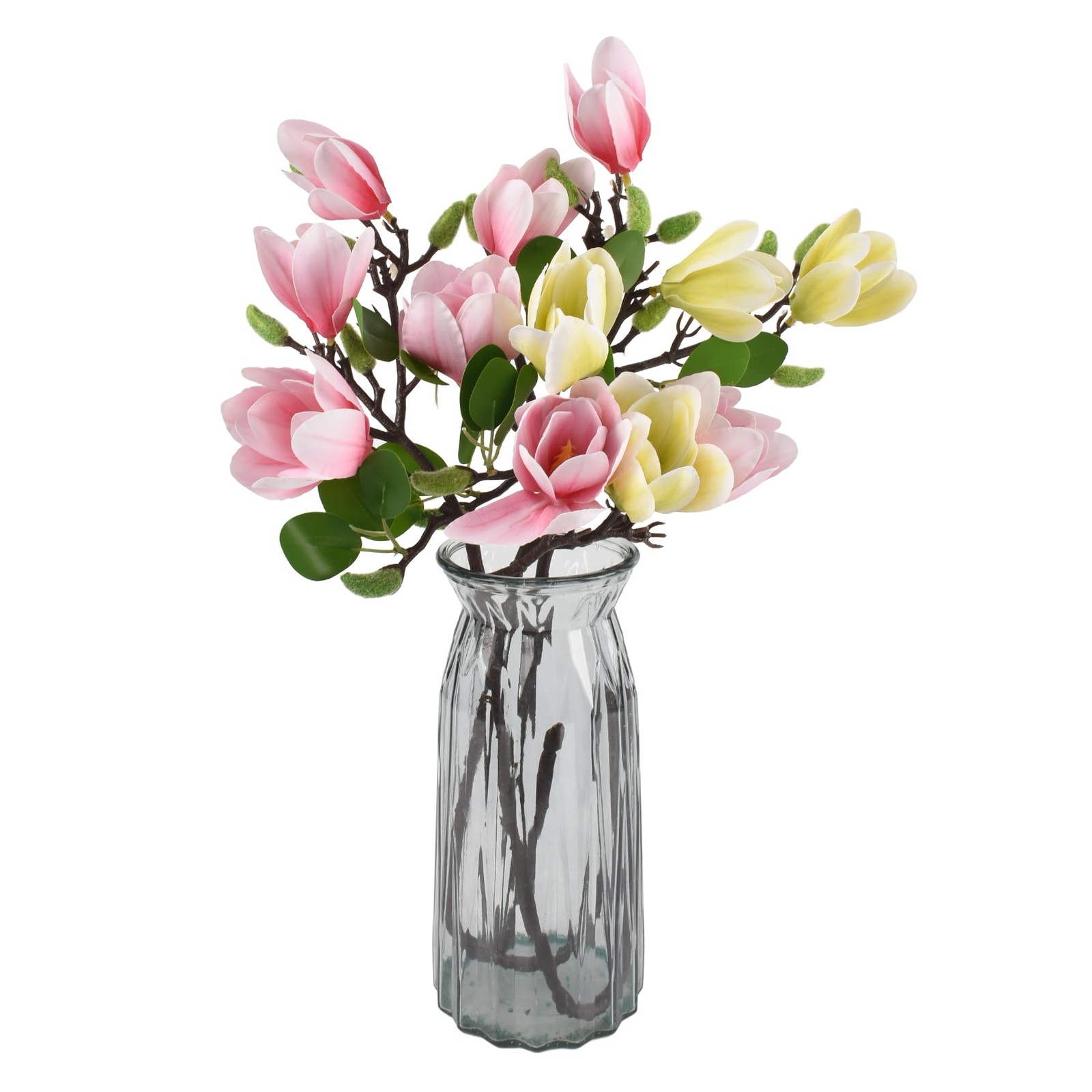 3pcs Artificial Magnolia Flowers, Fake Silk Magnolia Flower Real Touch Branch…