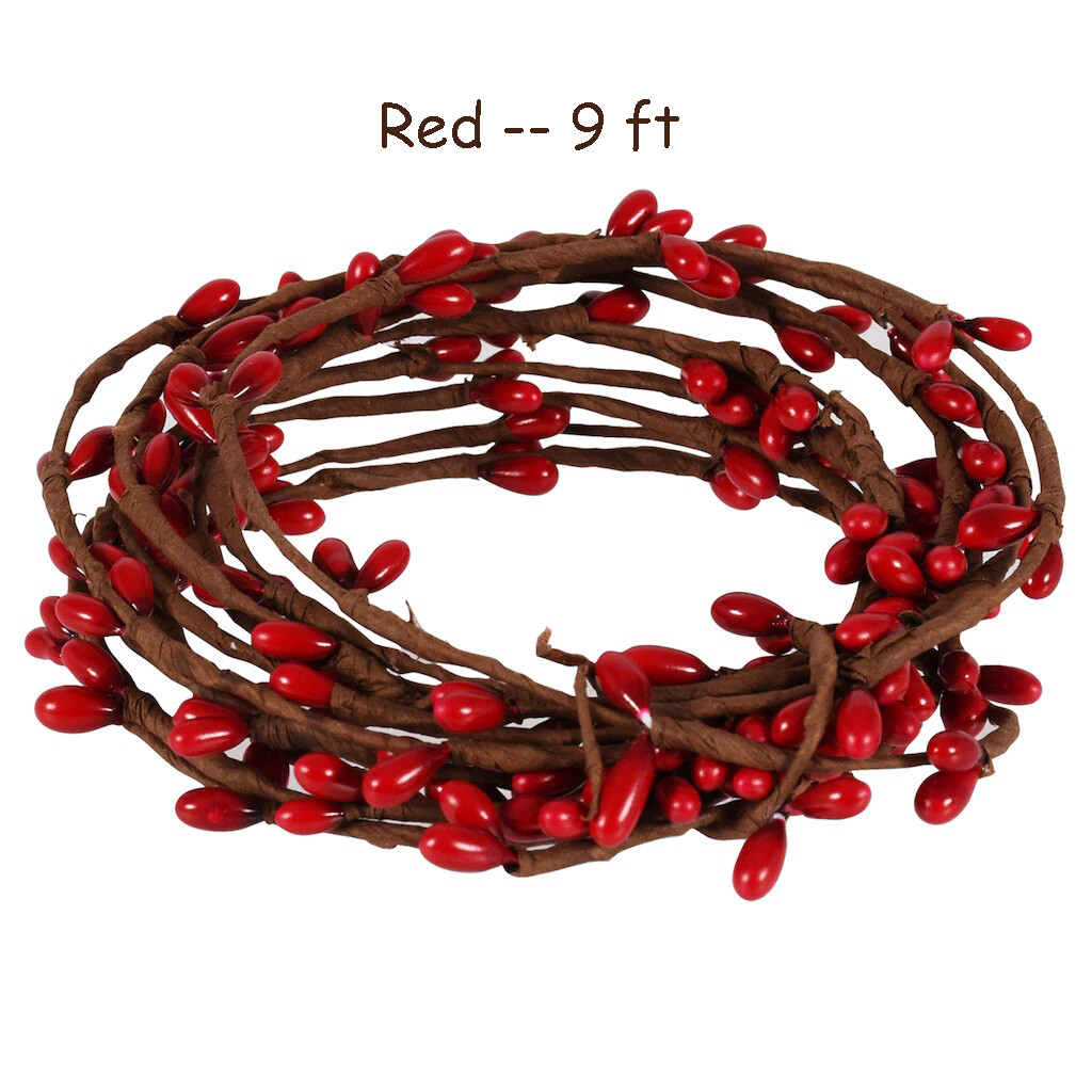 2 Rolls Pip Berry Single Strand RED Garland 9ft ea – Total 18ft – Holiday Accent