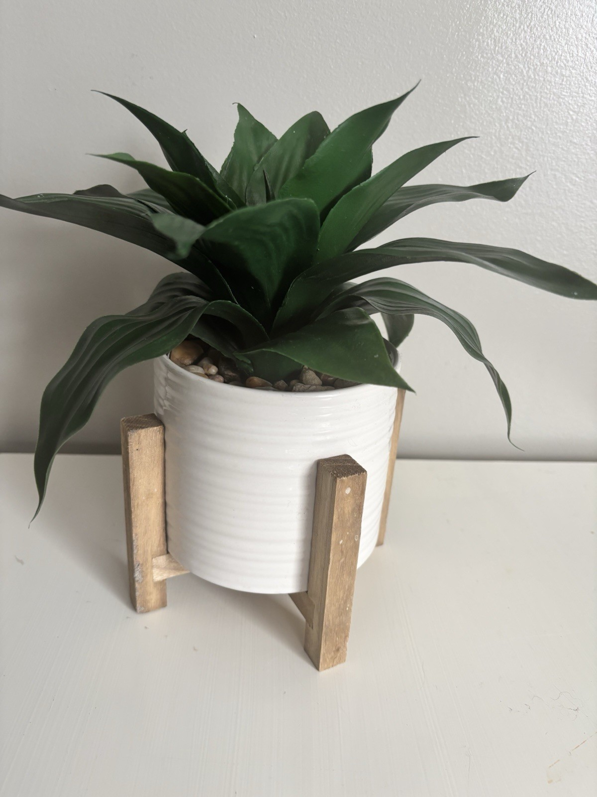 10″ Artificial Agave Plant in Ceramic Pot Decor W/ Wood Stand Fade Resistant