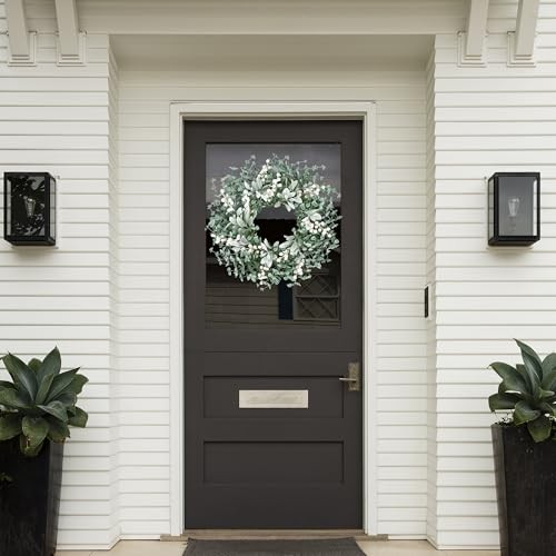 Artificial Greenery Leaves Wreath for Front Door 22 Inch Greenery Lambs Ear