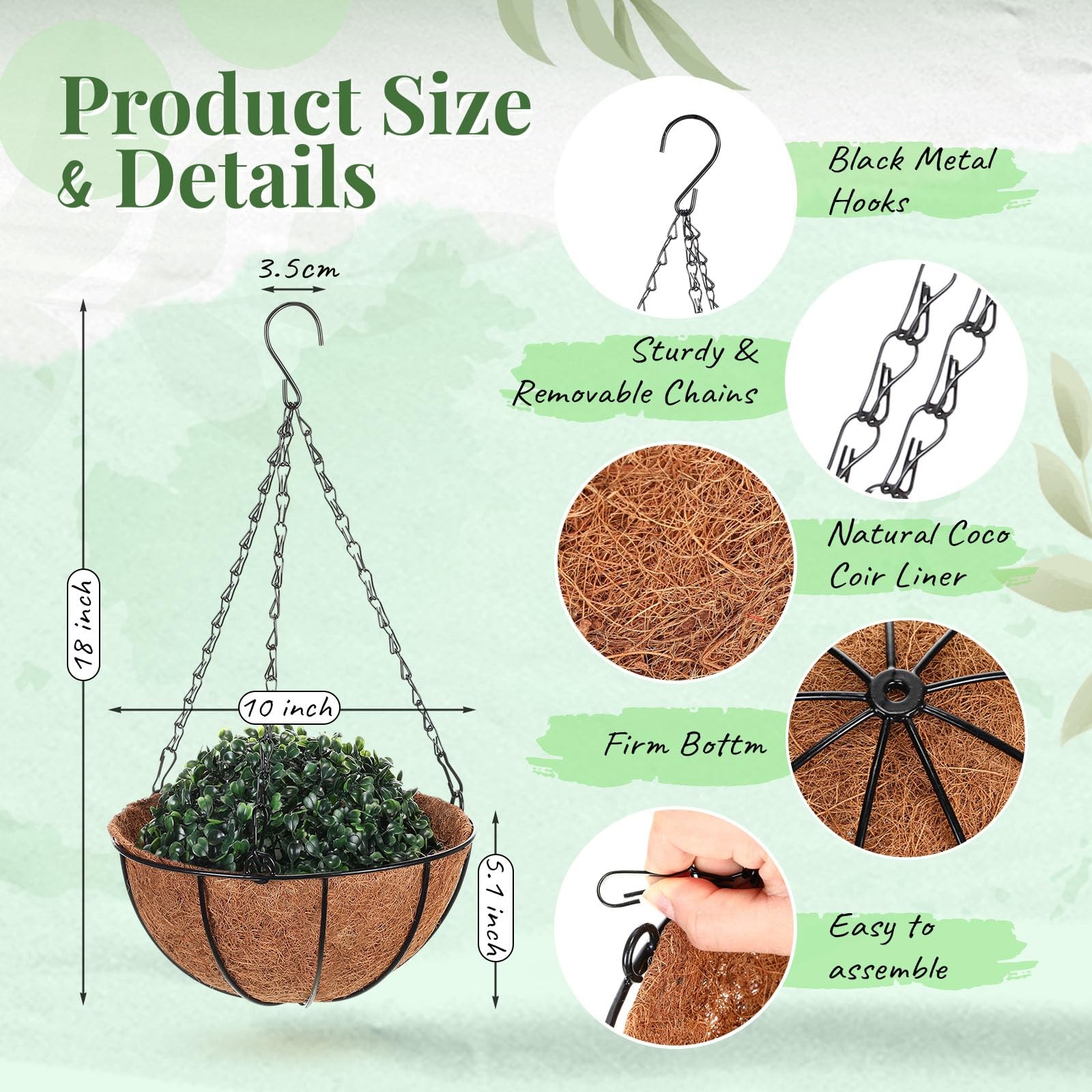 2 Set Hanging Fake Plants Basket for Outdoors 10″ with Faux Eucalyptus Leaves