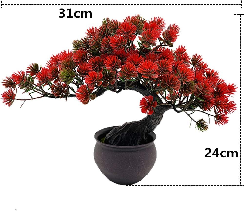 Artificial Plants Bonsai Juniper Tree Potted Faux Japanese Red