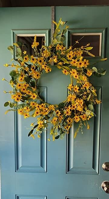 20″ Artificial Yellow Daisy Wreath Spring Summer Wreath for Outdoor Decoration