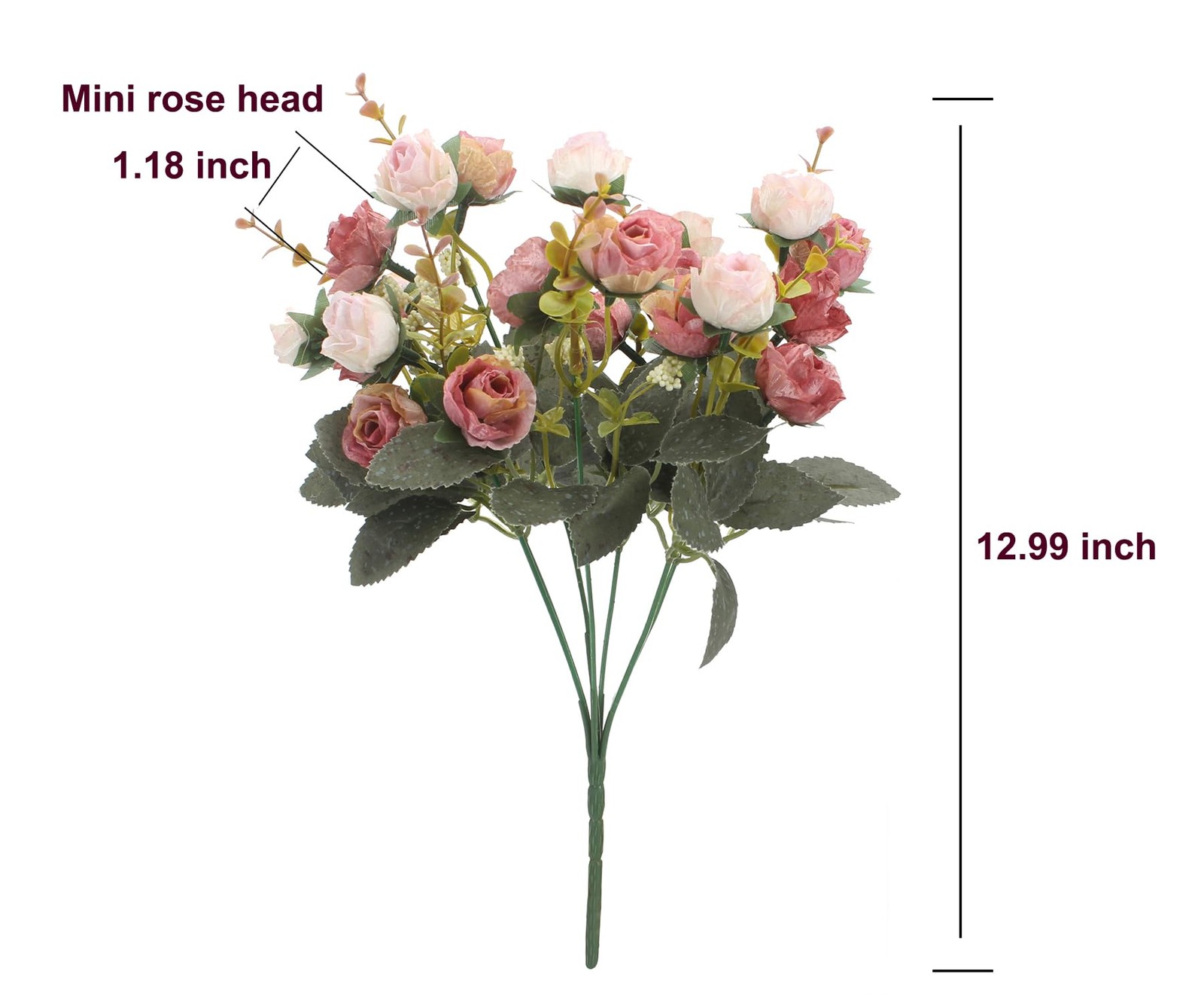 4 PCS 7 Branch 21 Heads Pink Artificial Mini Rose Flowers Bouquet Home Decor
