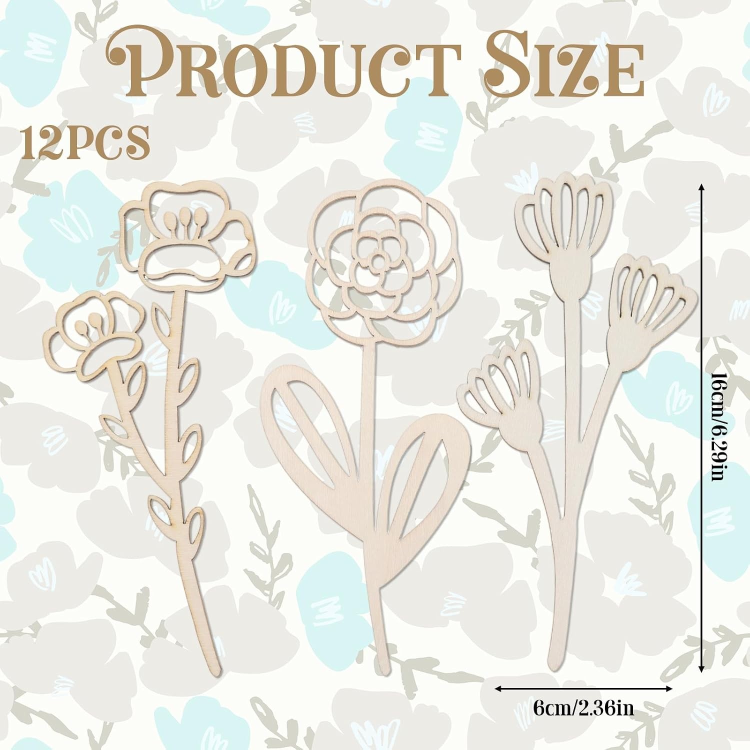 12 Pack Wooden Flowers with Stems Wood Flower Cutouts DIY Crafts Decor