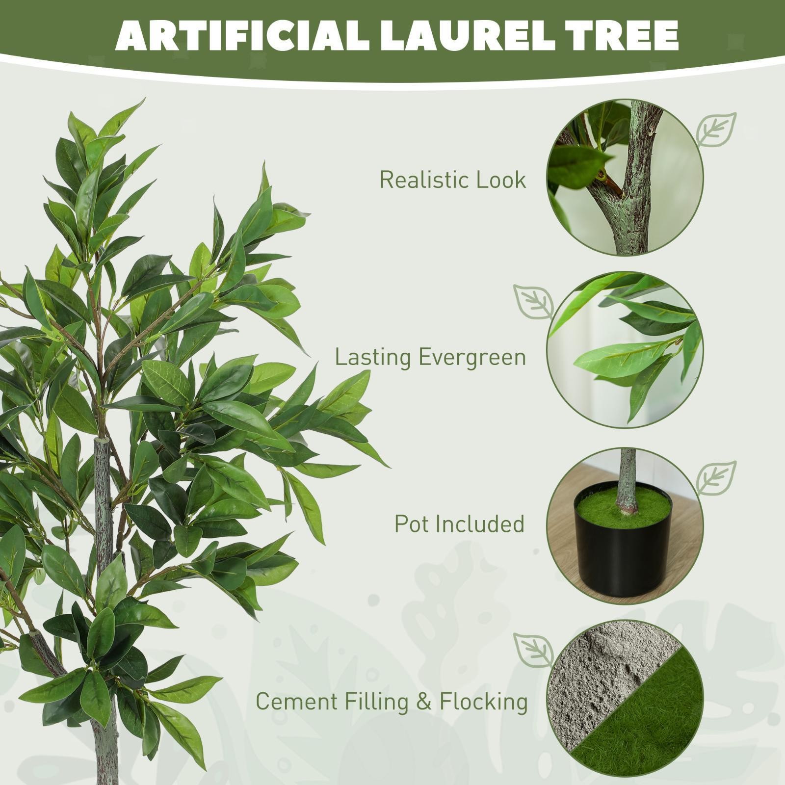Artificial Potted Laurel Tree Realistic Greenery Plant Decor Flowers for Modern