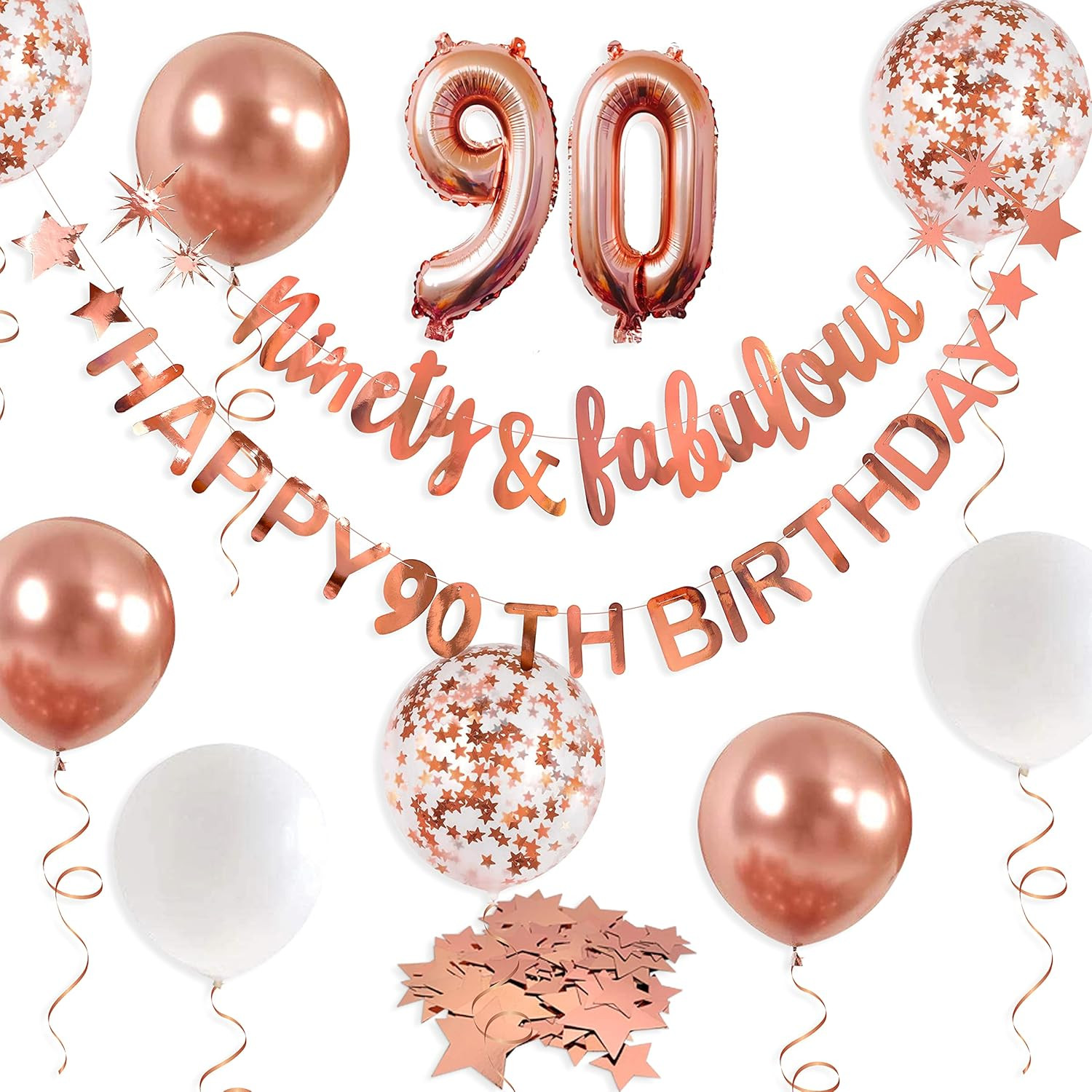 Rose Gold Ninety & Fabulous Happy 90Th Birthday Banner Garland Foil Balloon 90 f