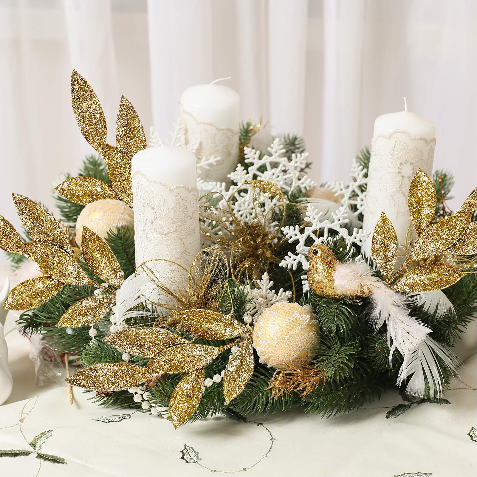 40 PCS 12 Inch Tall Gold Glittered Artificial Leaf Spray Picks Vase Bouquet