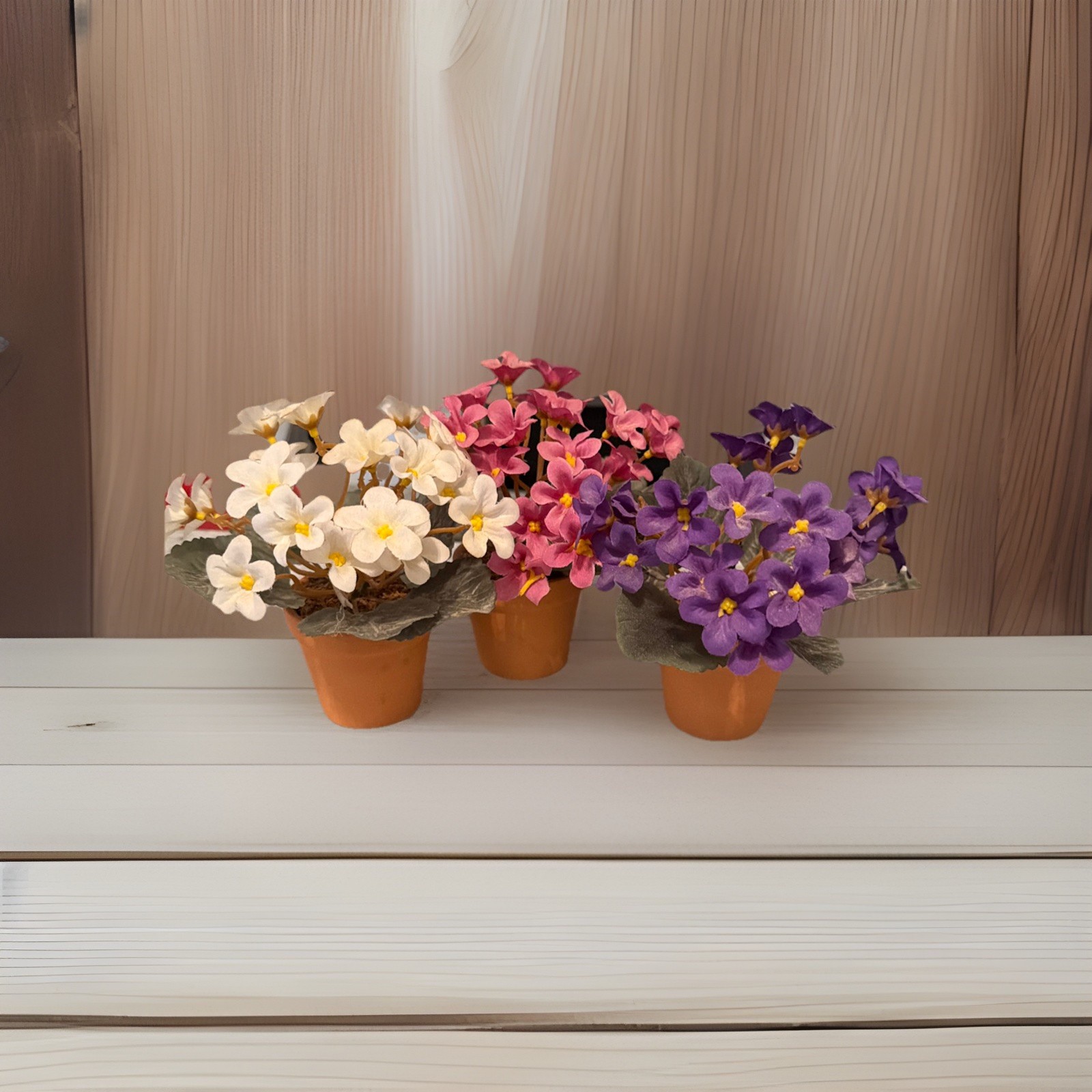 Artificial Daisy Flowers (White, Pink, Violet) in Clay Pot all 3 sets included