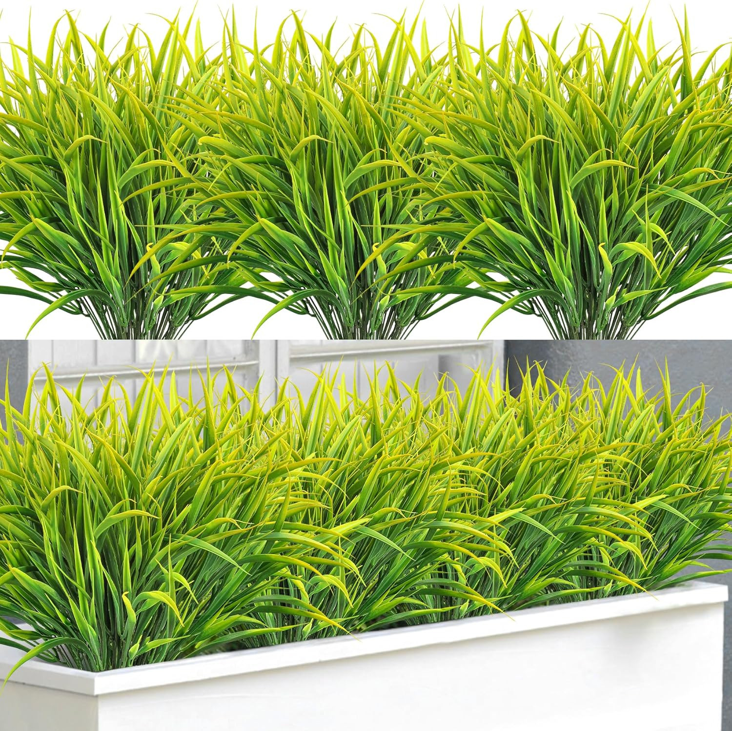 16 Bundles Artificial Plants Outdoor Fake Grass Greenery Stems UV Resistant Faux