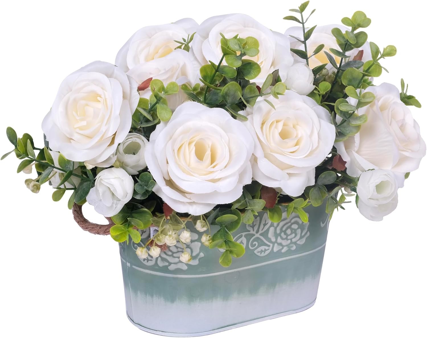 Artificial Rose Flower Arrangement for Table Centerpiece, Farmhouse White Sil…