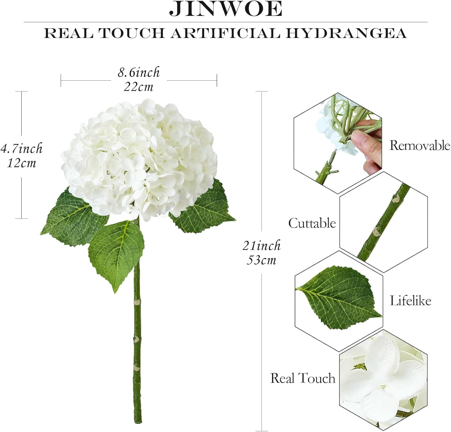 White Hydrangea Artificial Flowers, 3Pcs Large 21” Royal Real 3pcs,