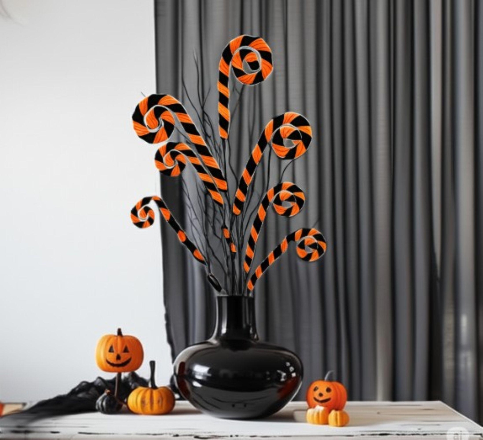 28″ Velvet Whimsy Curl Spray Black and Orange Fall Halloween Trim a Tree DIY