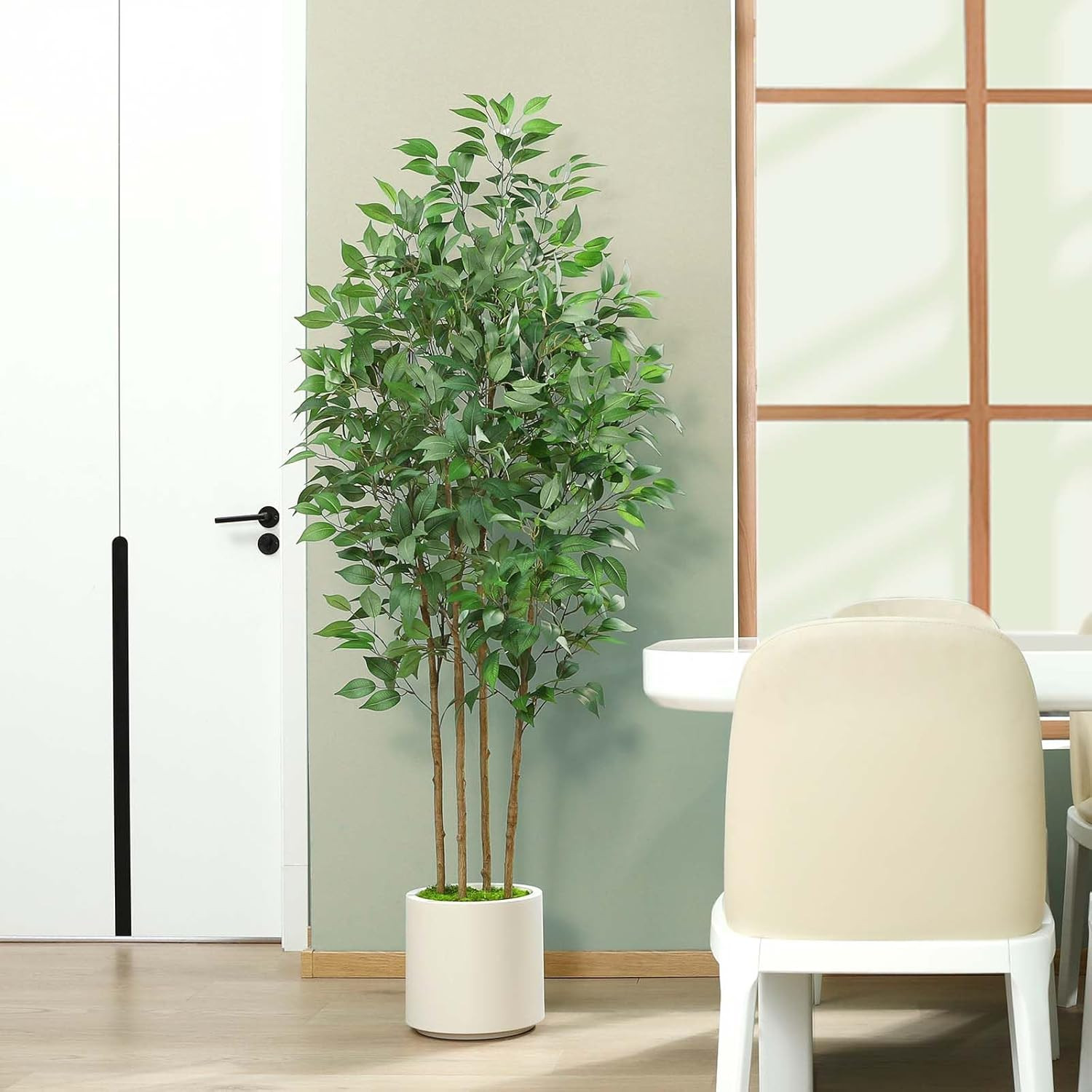 6Ft Ficus Artificial Tree in White Planter – Indoor Home Decor Faux Plant