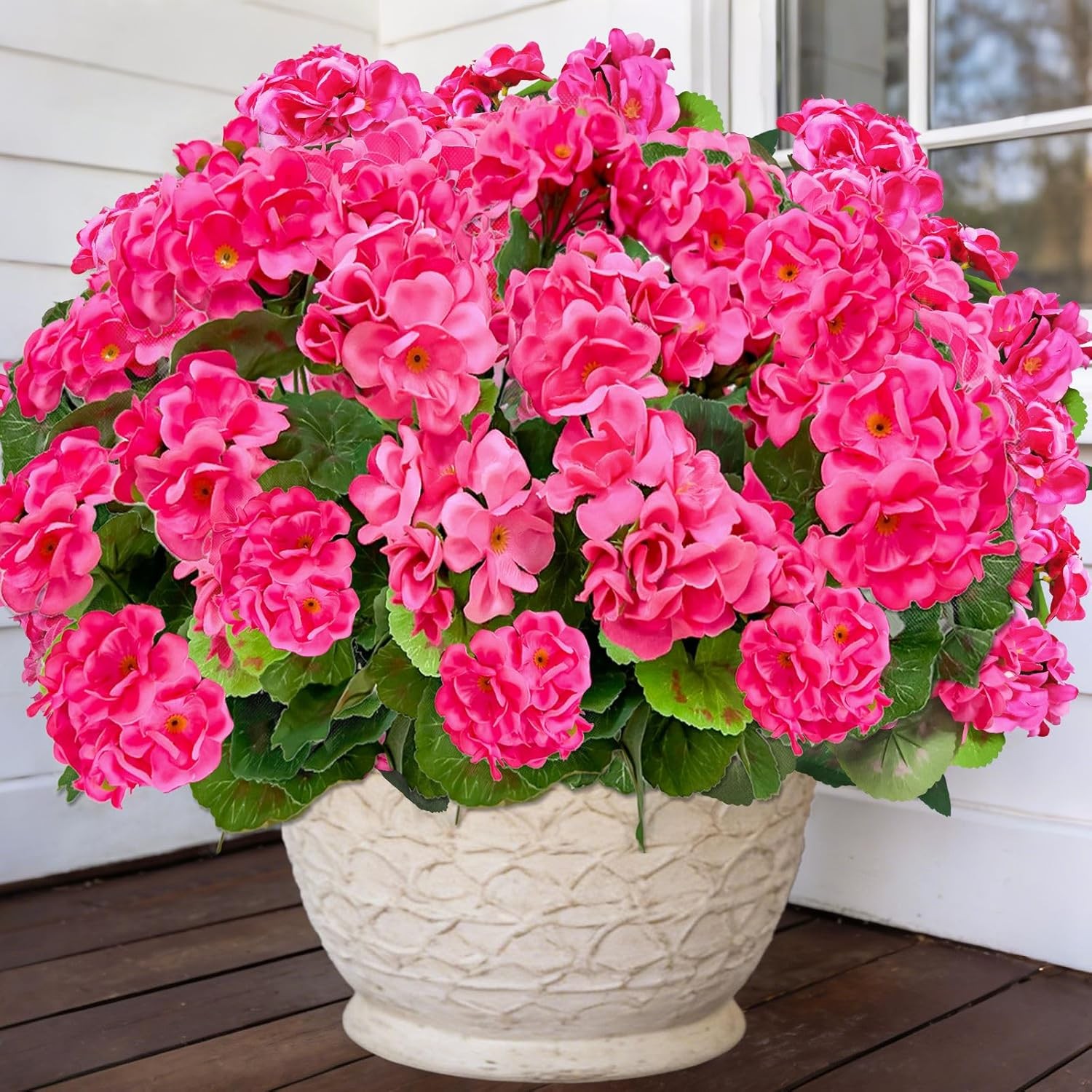 Artificial Geraniums Flowers for Outdoors Summer Decoration, 4 Bundles Fake