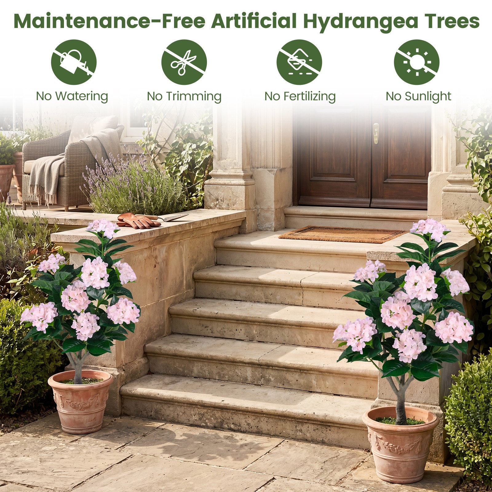 2-Pack Artificial Hydrangea Tree, 43.5″ Faux Flower Plants with 11 Blooms&Trunk