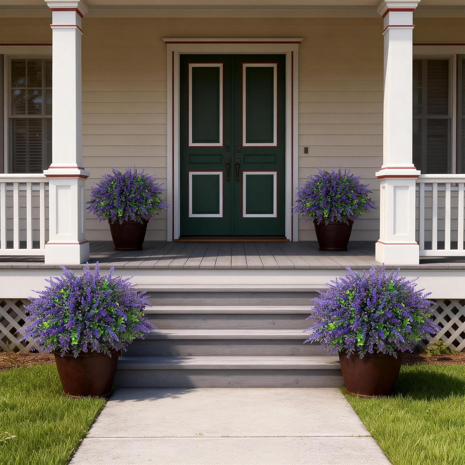 Faux Eucalyptus & Lavender Topiary Trees for Outdoor Farmhouse Decor – 2 Sets