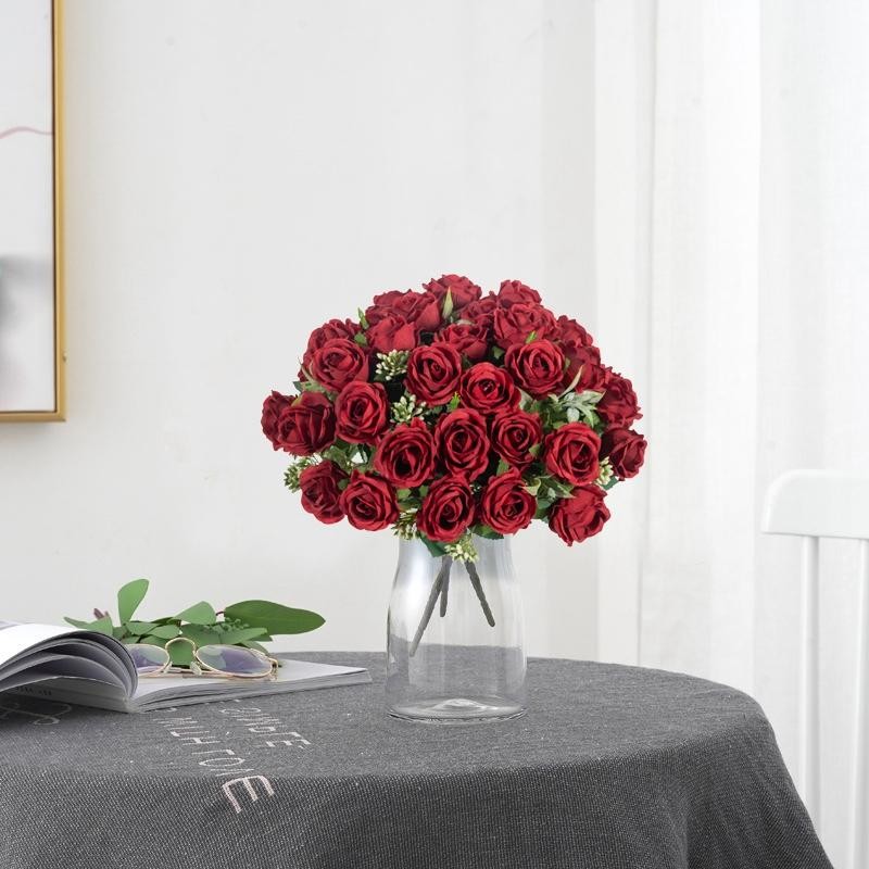 10 Head Silk Rose Artificial Flowers Bouquet Wedding Party Home Vase DIY Decor