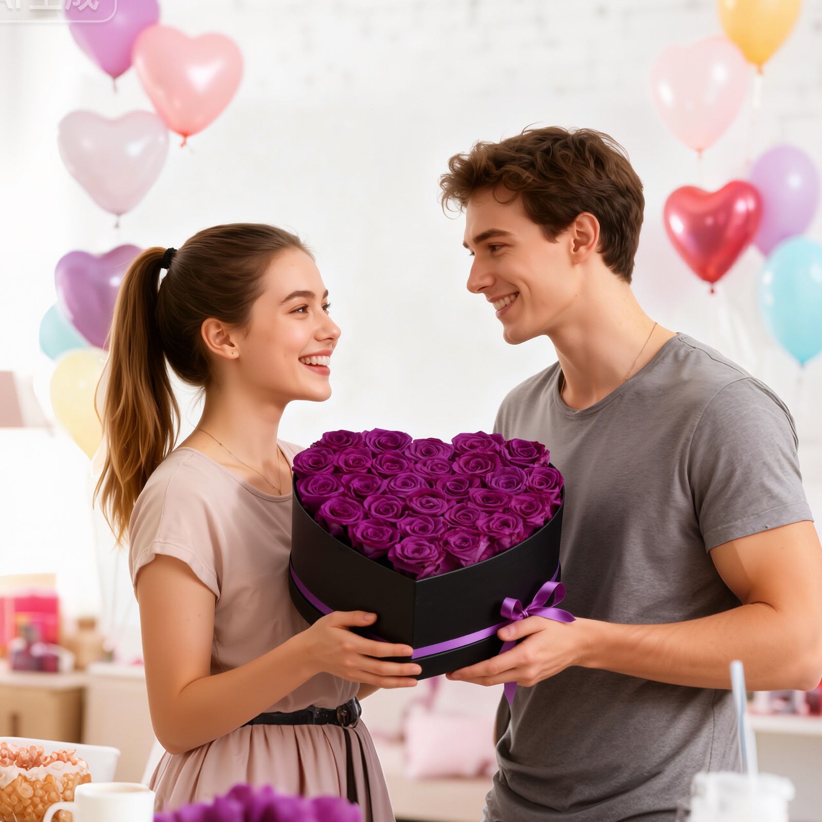 VEVOR Forever Flowers 27 Preserved Roses Heart Box Eternal Bouquet Purple