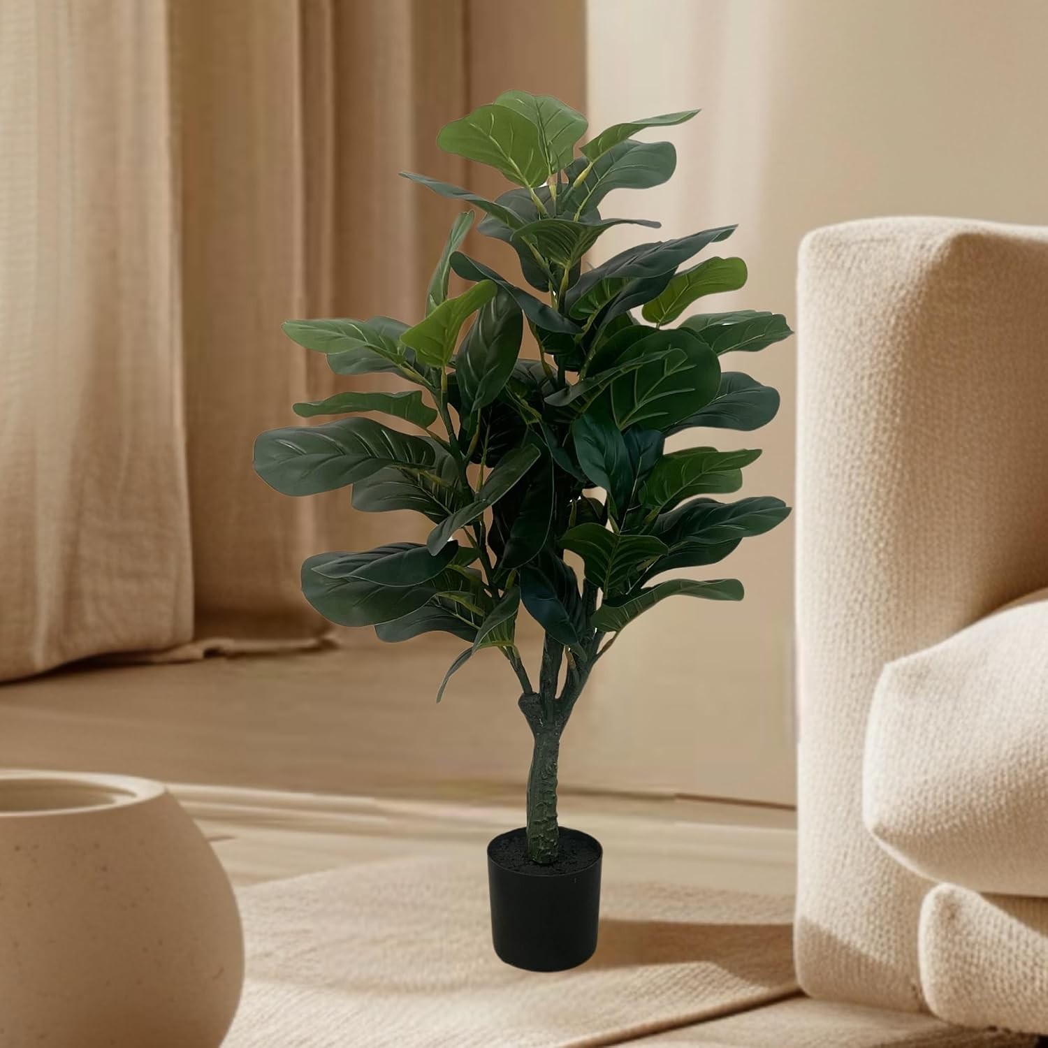 39.4-Inches Artificial Fiddle Leaf Fig Tree in Pot for Indoor Outdoor Home