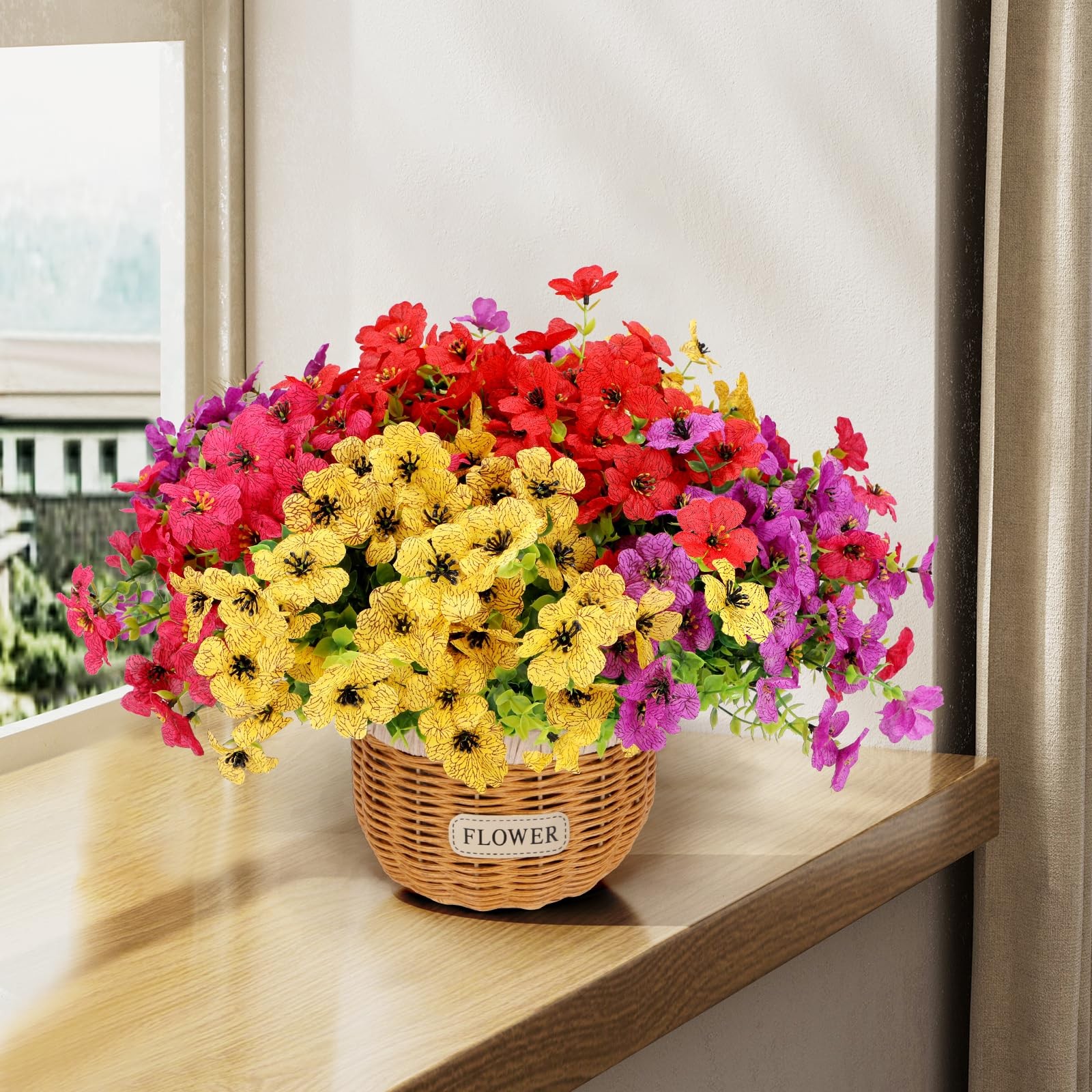 2-Pack Artificial Potted Mums with Rattan Baskets for Table Decor