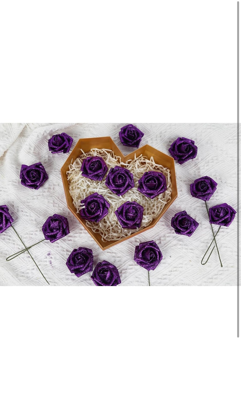 30PCS Purple Glitter Artificial Roses with Stems for DIY Crafts Wedding Decor
