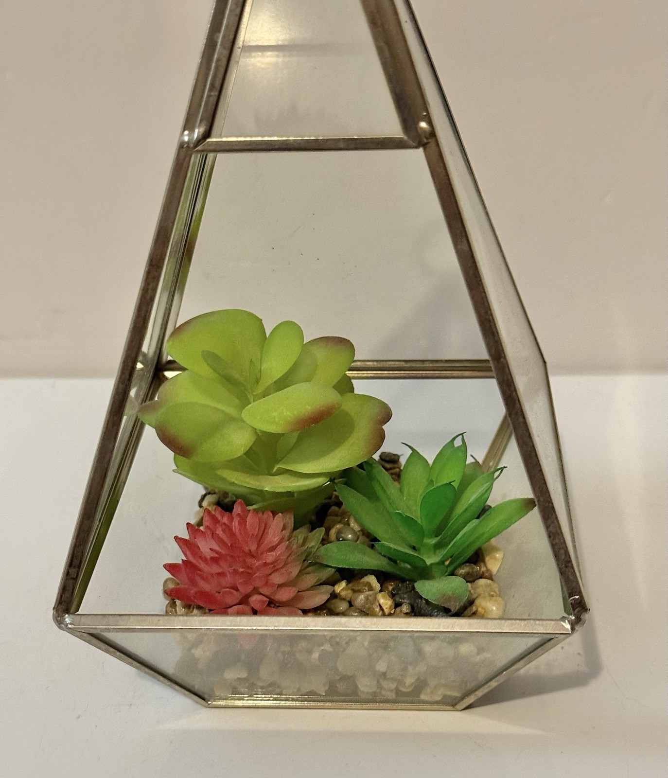 Geometric Pyramid Terrarium Hanging/Tabletop Planter Artificial Succulents