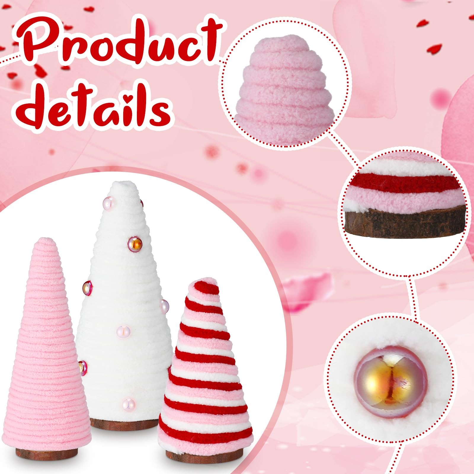 3 Pcs Valentine Day Tree Table Decorations Yarn Wrapped Mini Trees Pink White Va