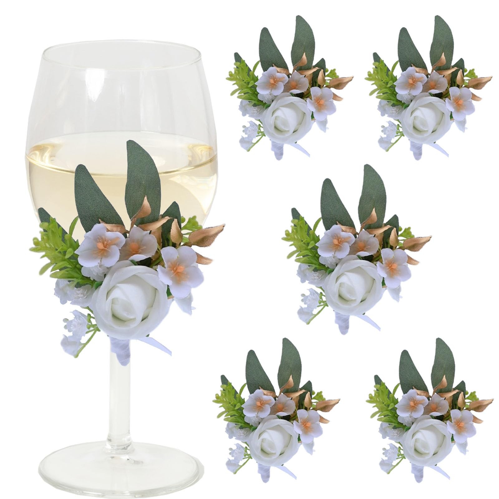 6 PCS Wine Cup Flower Set White Artificial Flowers Table Decor
