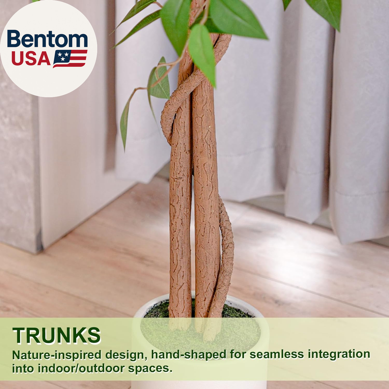 6FT Artificial Ficus Tree with White Planter, Realistic Faux Silk Indoor Outdoor