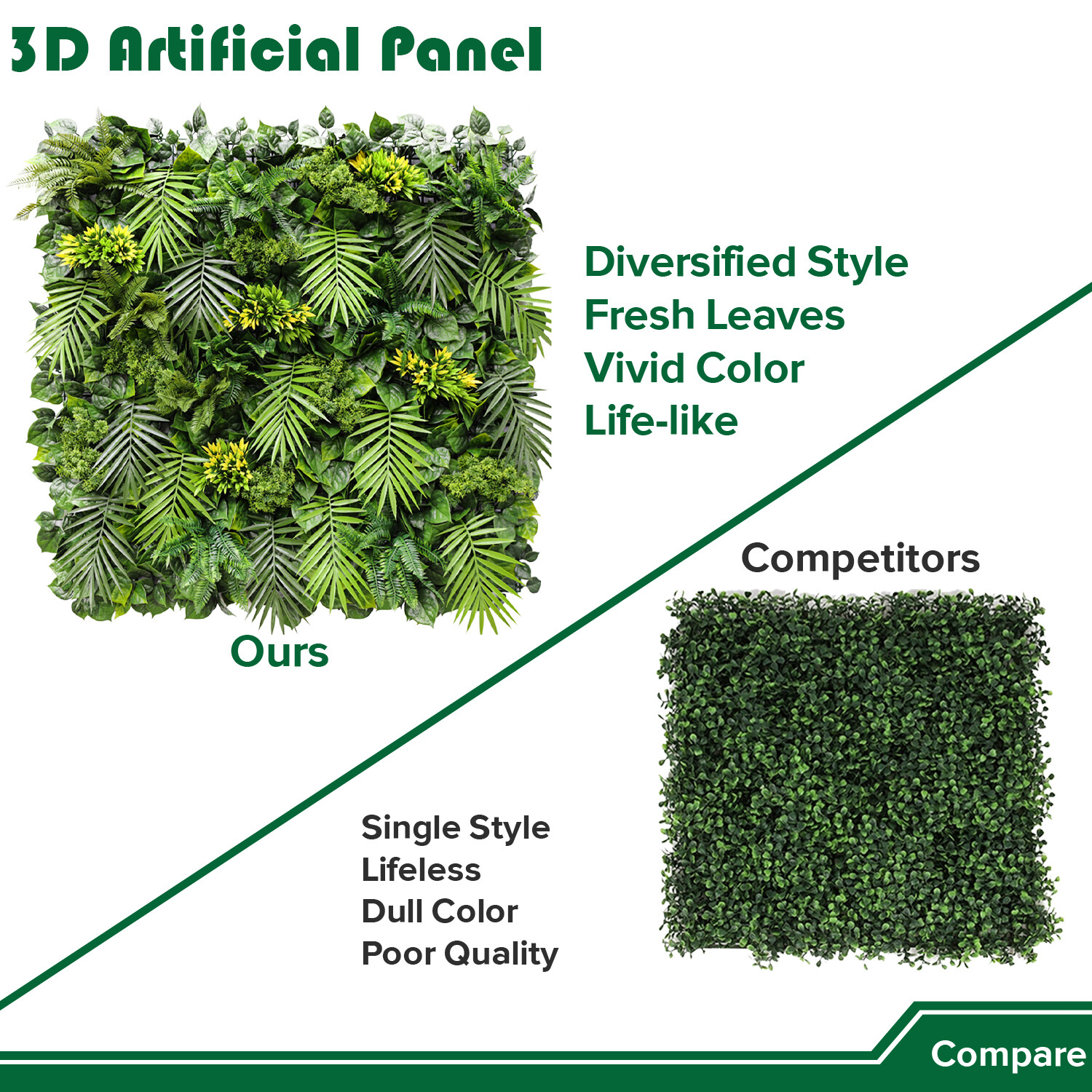 40″ Artificial Grass Mats 3D Mixed Plant Wall Ledge Decor For Home Festival #8