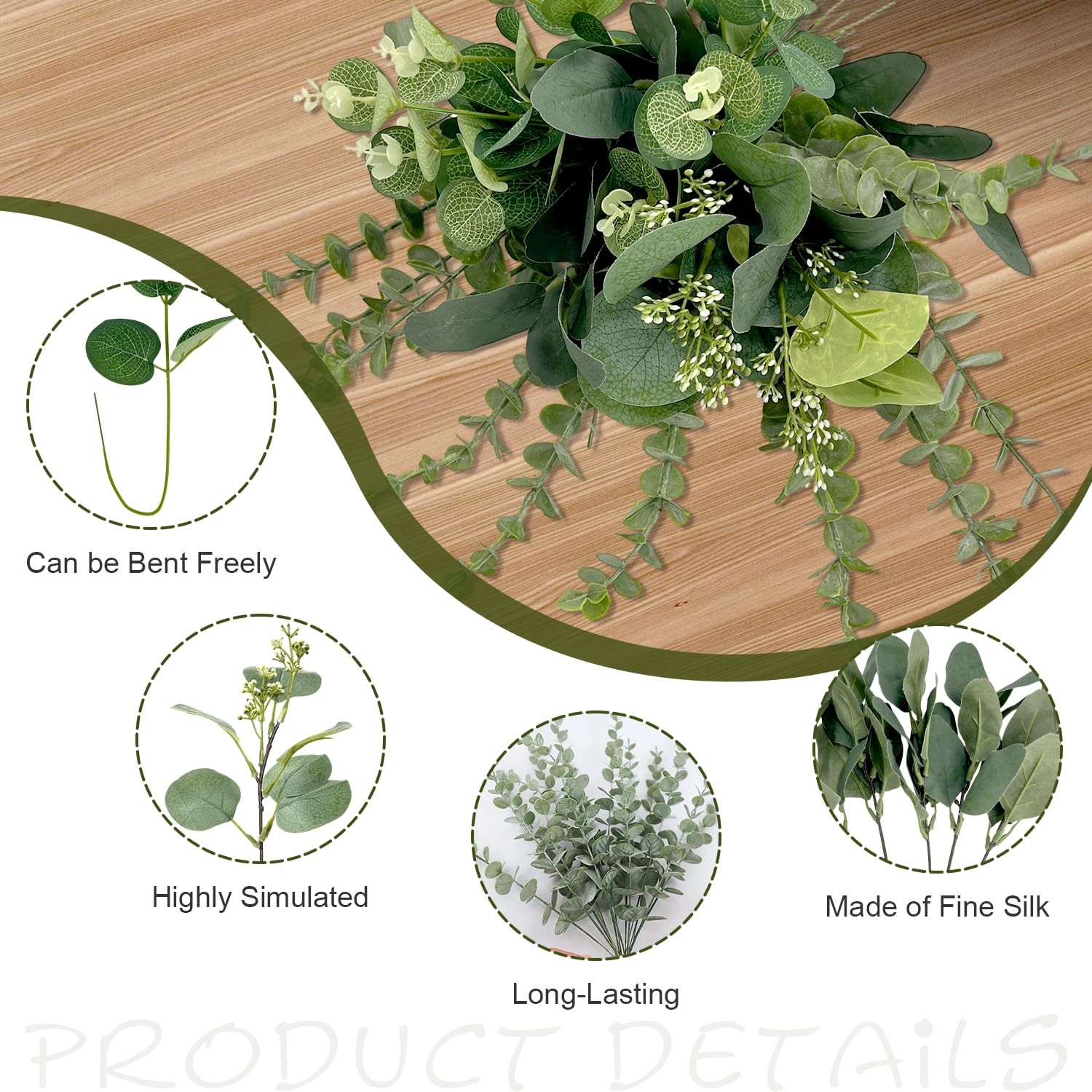 30 Pcs Eucalyptus Stems Bulk, 4 Kinds Mixed Artificial Silver Dollar Eucalypt…